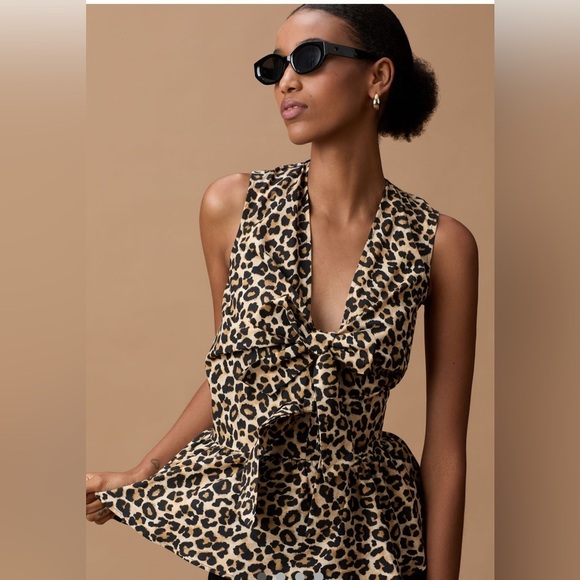 Anthropologie’s Maeve Bow Front Peplum Leopard Print Blouse - Picture 1 of 7